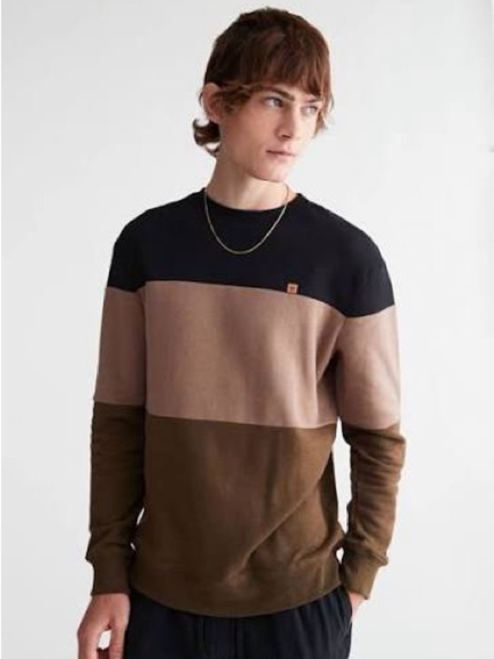 tentree Men's Colorblock Crewneck Sweater — Black, Tan & Brown